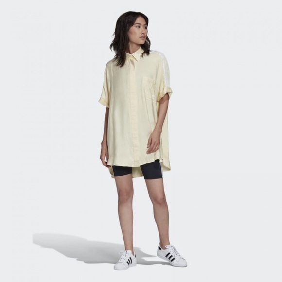 Adidas originals Satin Yellow Button-Up Shirt Dress - Picture 4 of 9